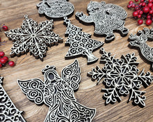 Handmade Outline Christmas Ornaments | Baltic Birch Angel, Reindeer, Santa, Snowflake, Tree & Snowman | Pattern Ply or Stained