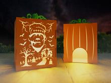 Haunt-O-Lanterns – 3D Pumpkin Light Boxes | Handmade Birch Halloween Décor | Spooky Tea Light Lantern with Faces or Haunted Scenes