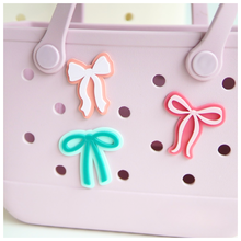 Layered Acrylic Bow Bag Charm for Bogg Style Bags | Preppy Ribbon Bow | Colorful Beach Tote Accessory