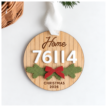 Personalized ZIP Code Christmas Ornament | Greenery & Bow Home Ornament | Hometown Keepsake | Custom ZIP Code Gift