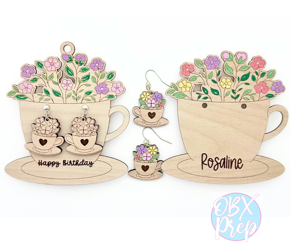 Personalized Teacup Earrings with Gift Card | Custom Hand Painted Earrings