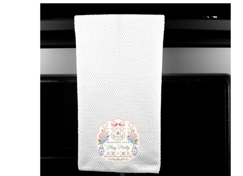 Mahjong Tea Towel | Play Pretty Waffle Weave Kitchen Towel | Mahjong Hostess Gift | Sublimated Microfiber Kitchen Towel