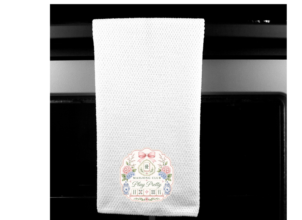 Mahjong Tea Towel | Play Pretty Waffle Weave Kitchen Towel | Mahjong Hostess Gift | Sublimated Microfiber Kitchen Towel