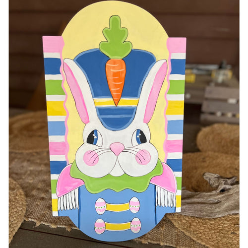 Easter Bunny Nutcracker Door Hanger – Hand Painted Spring Porch Sign – Handmade in the OBX