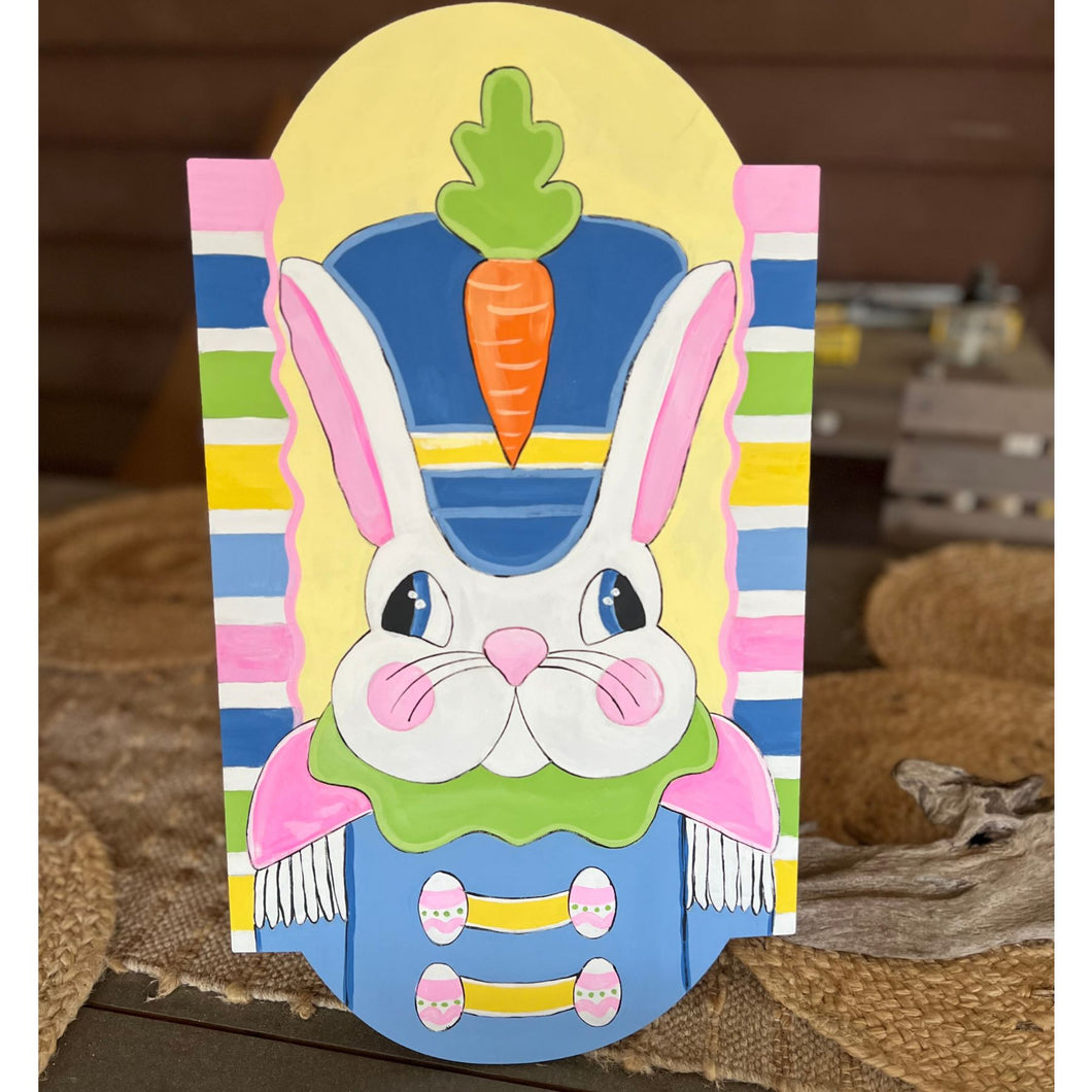 Easter Bunny Nutcracker Door Hanger – Hand Painted Spring Porch Sign – Handmade in the OBX