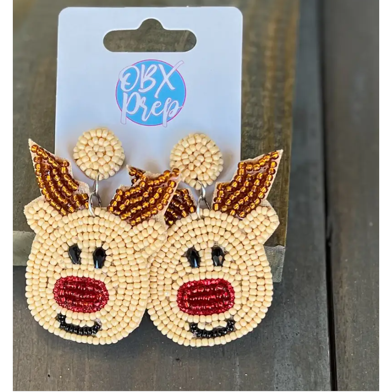 Addie the Adorable Reindeer Beaded Dangle Earrings - Restocking - OBX Prep