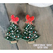 Christmas Tree with Bow Beaded Dangle Earrings - OBX Prep