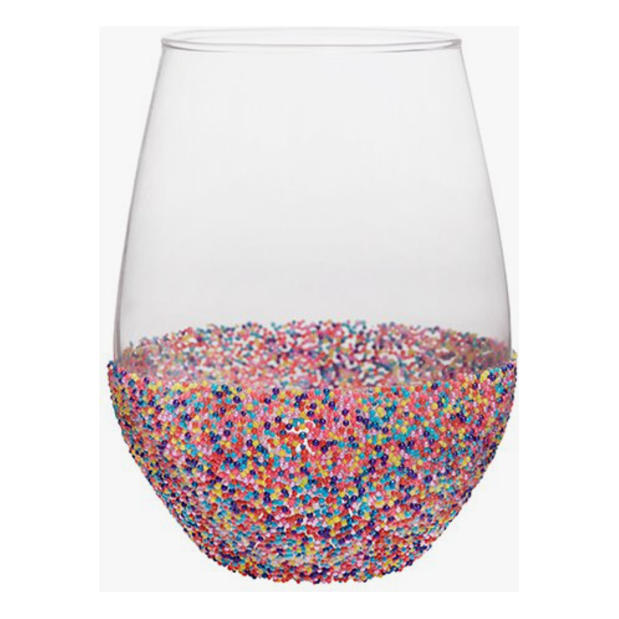 Cue the Confetti Sprinkle Dip Stemless Wine Glass - OBX Prep
