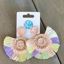 Raffia Fringe Sequin Flower Disc Drop Earrings WS