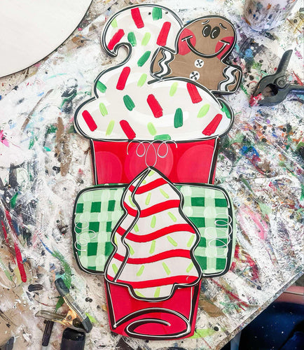 Hand Painted Gingerbread Latte Door Hanger | Festive Christmas Coffee Cup Sign | OBX Handmade Holiday Decor