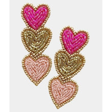 Triple Hearts Seed Bead Dangle Earrings - OBX Prep
