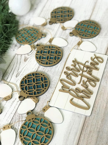 Hand Painted Merry Christmas Banner | Ornament & Light Garland Handmade in OBX