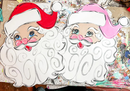 Vintage Santa Door Hanger | Hand Painted Christmas Sign | Red or Pink Santa Hat | 18