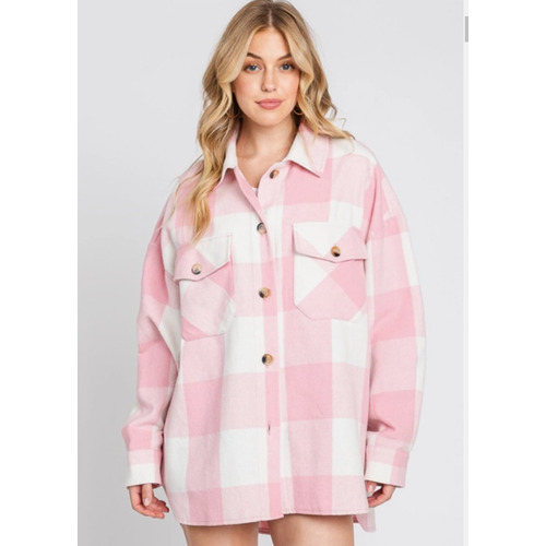 Pink Lightweight Oversized Flannel Shacket