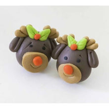 Reindeer with Holly Antlers Polymer Clay Stud Earrings - OBX Prep