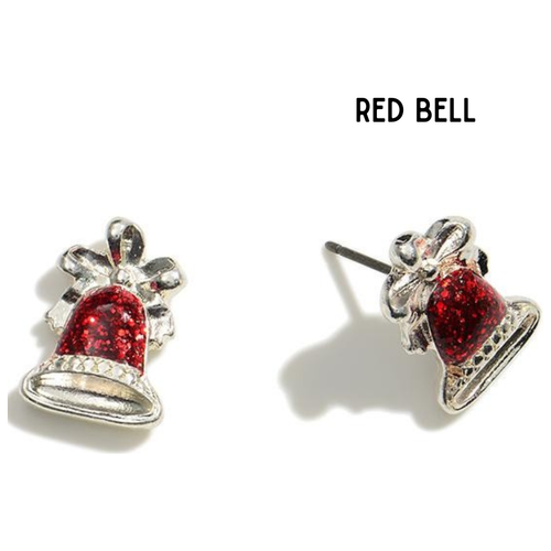 Red Christmas Bell Enamel Stud Earrings - OBX Prep