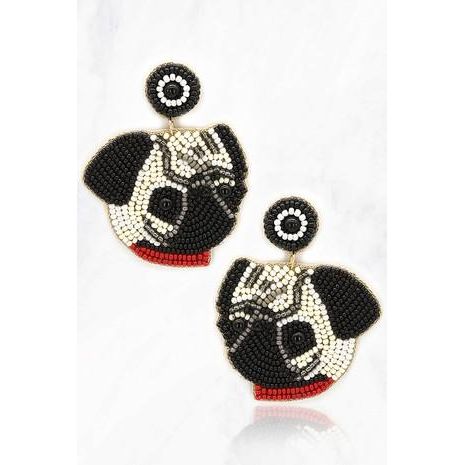 Pug Dog Seed Bead Dangle Earrings - OBX Prep