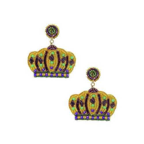 Mardi Gras Crown Seed Bead Drop Earring - OBX Prep