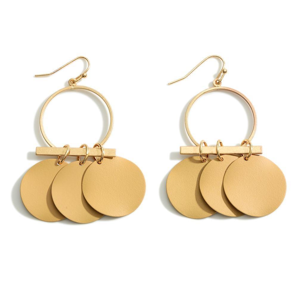 Gold Toned Earrings Featuring Painted Metal Discs - OBX Prep