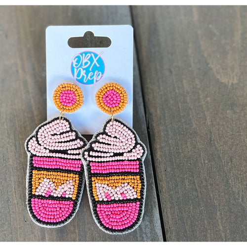 OBX Prep Exclusive! Easter Bunny Latte Seed Beaded Dangle Earrings - OBX Prep