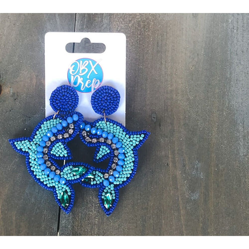 Dolphin Seed Beaded Dangle Earrings - OBX Prep