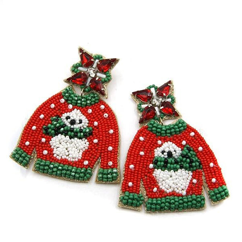 Ugly Christmas Sweater Polar Bear Seed Bead Earrings - OBX Prep