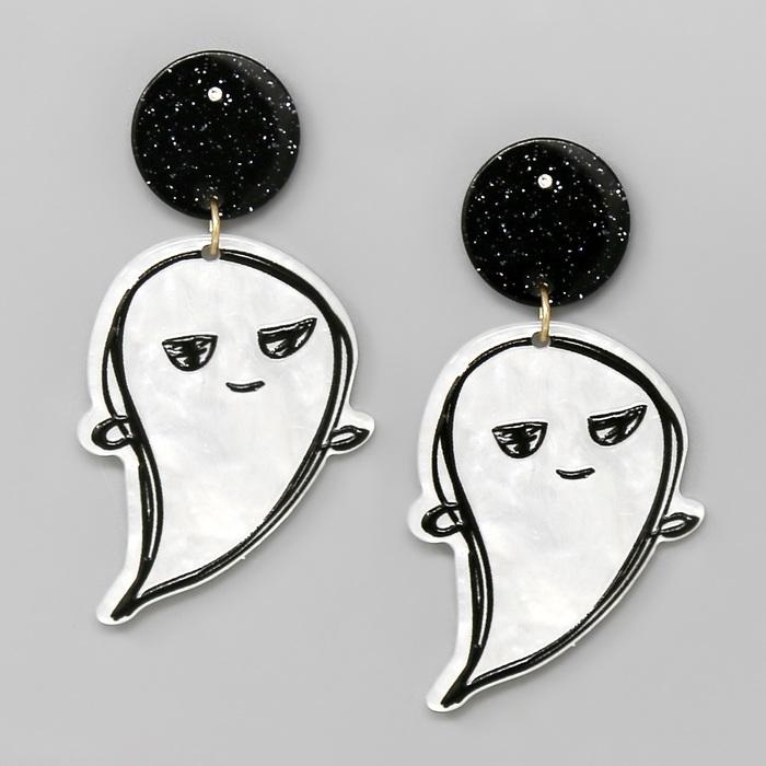 Halloween Ghost Acetate Drop Earrings - OBX Prep
