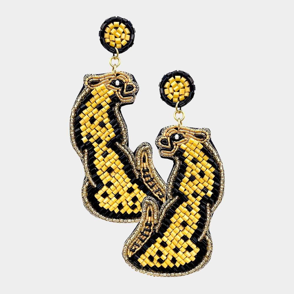 Seed Beaded Leopard Dangle Earrings - OBX Prep