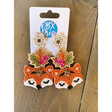 Exclusive Autumn Fox and Leaf Seed Beaded Dangle Earrings - OBX Prep