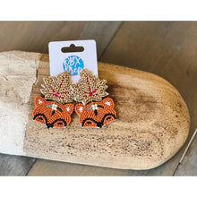 Exclusive Autumn Fox and Leaf Seed Beaded Dangle Earrings - OBX Prep