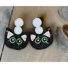 Black Cat Seed Beaded Dangle Earrings - OBX Prep