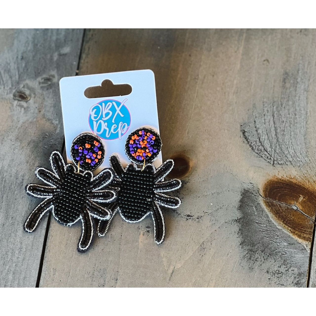 Spider Felt Back Seed Beaded Dangle Earrings - OBX Prep