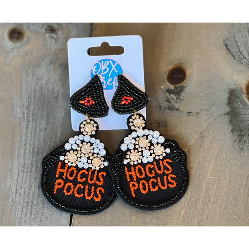 Hocus Pocus Cauldron Halloween Seed Bead Dangle Earrings - OBX Prep