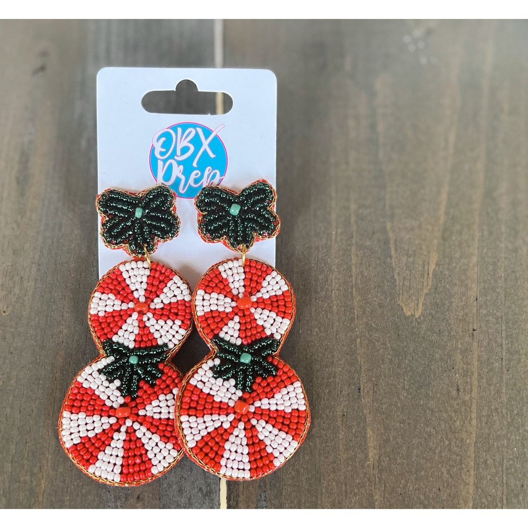 Christmas Beaded Peppermint Candy Dangle Earrings - OBX Prep