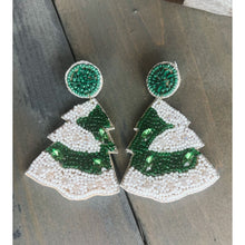 Christmas Tree with Snow Seed Beaded Drop Earrings - OBX Prep