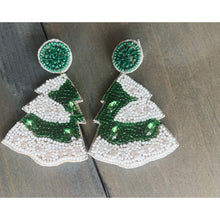 Christmas Tree with Snow Seed Beaded Drop Earrings - OBX Prep