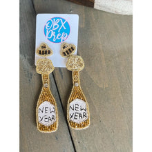 New Year Champagne Bottle Seed Beaded Earrings - OBX Prep