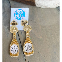 New Year Champagne Bottle Seed Beaded Earrings - OBX Prep