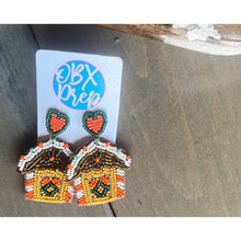 Gingerbread House seed beaded Christmas dangle earrings. - OBX Prep