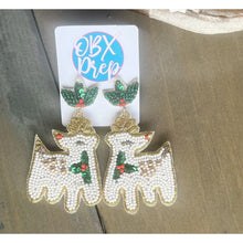 Christmas White Reindeer Beaded Dangle Earrings - OBX Prep
