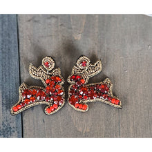Reindeer Christmas Red Rhinestone Seed Bead Drop Earrings - OBX Prep