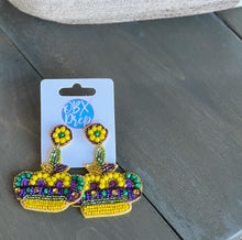 Mardi Gras Crown with Flourish Seed Bead Drop Earring - OBX Prep