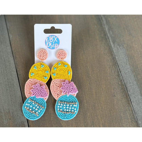 Soft Pastel Easter Eggs Seed Beaded Drop Earrings - OBX Prep