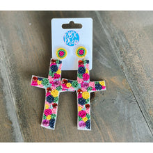 Bright Multi-Color Easter Cross Seed Beaded Dangle Earrings - OBX Prep