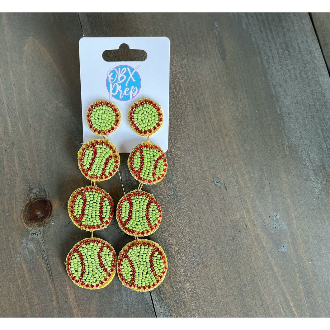 Softball Triple Seed Beaded Dangle Earrings - OBX Prep