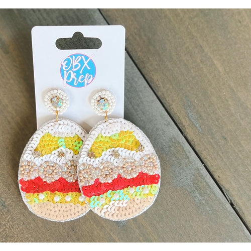 Sequin Easter Egg Dangle Earrings - OBX Prep