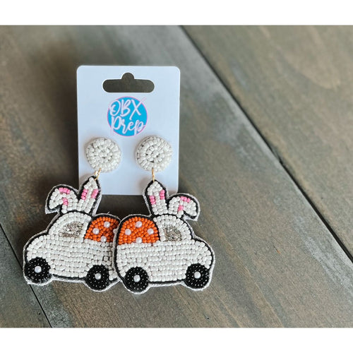 Easter Bunny Truck Seed Beaded Dangle Earrings - OBX Prep