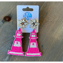 Pink Lighthouse Handmade Seed Beaded Dangle Earrings - OBX Prep