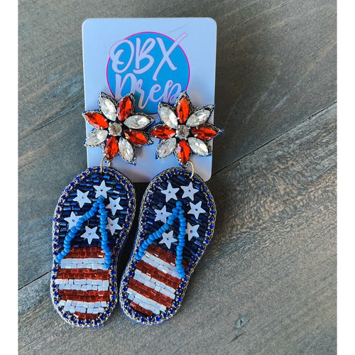 Patriotic Handmade Red White and Blue Flip Flop Earrings - OBX Prep