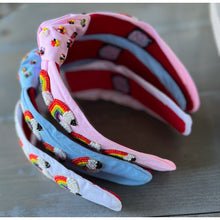 Rainbow Pencil Seed Beaded Hearts Top Knot Headband - OBX Prep